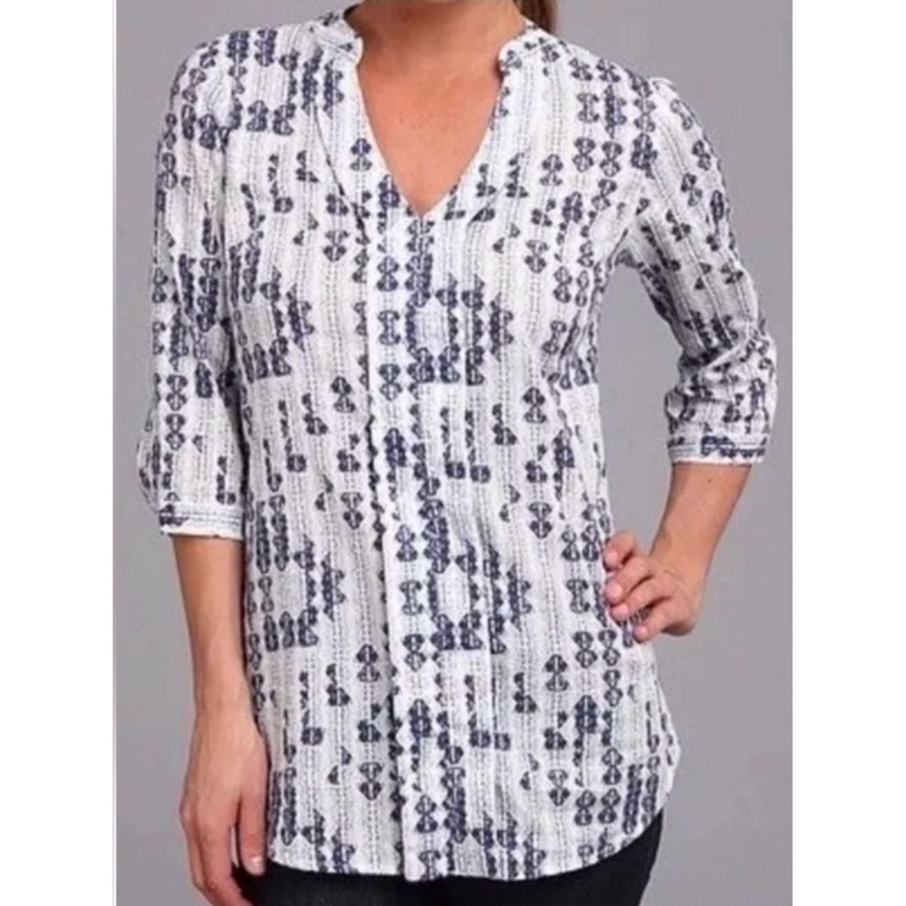 Patagonia Organic Cotton Sedum Tunic Blue White Boho Shirt Women's Size 6